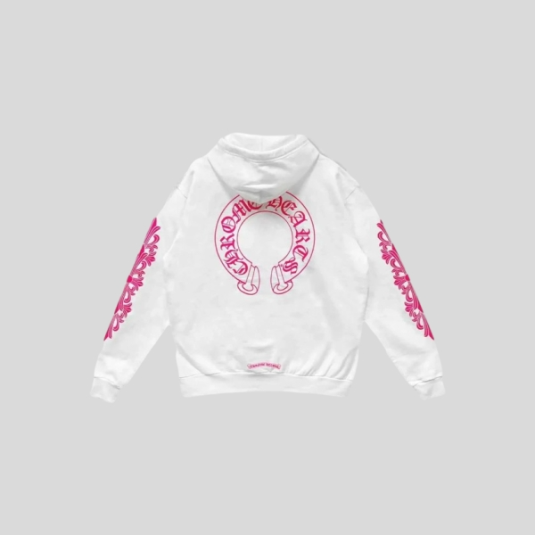크롬하츠 홀스슈 로고 후드 화이트 핑크