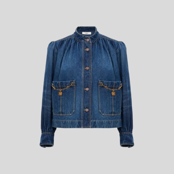 끌로에 데님 하이넥 개더드 재킷