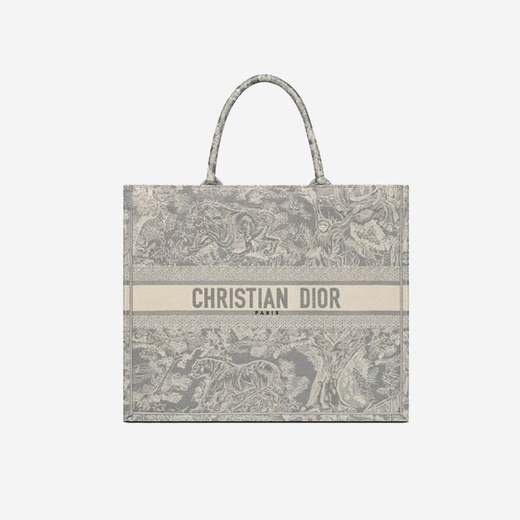 디올  그레이 투알 드 주이 리버스 자수 북 토트백 라지