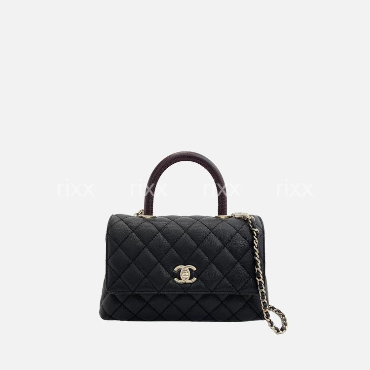 샤넬 코코핸들 스몰 리자드백 블랙/골드메탈 