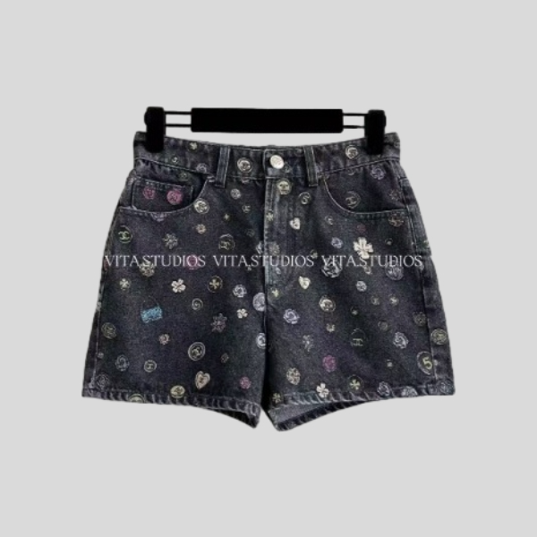 샤넬 프린트 패턴 데님 쇼츠