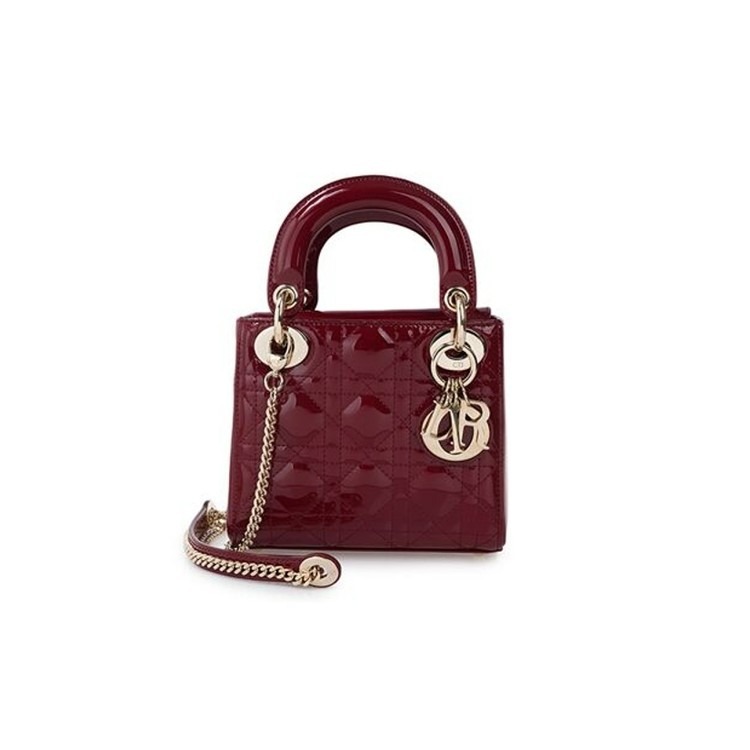 디올 체리 레드 페이턴트 까나쥬 레이디백 미니 