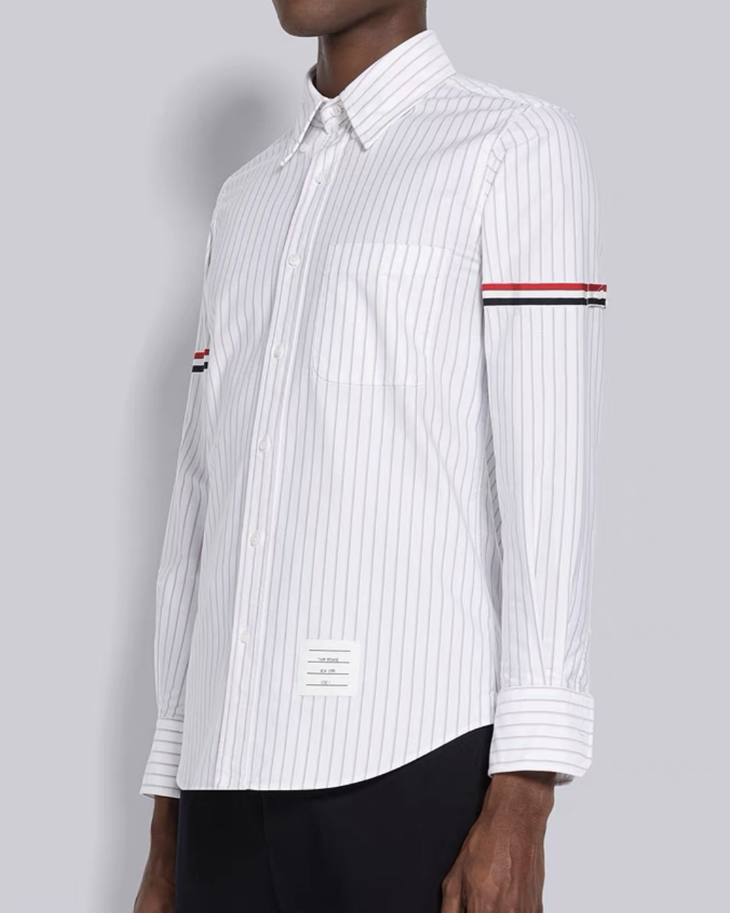 톰브라운 섀도우 핀스트라이프 옥스포드 암밴드 롱 슬리브 셔츠