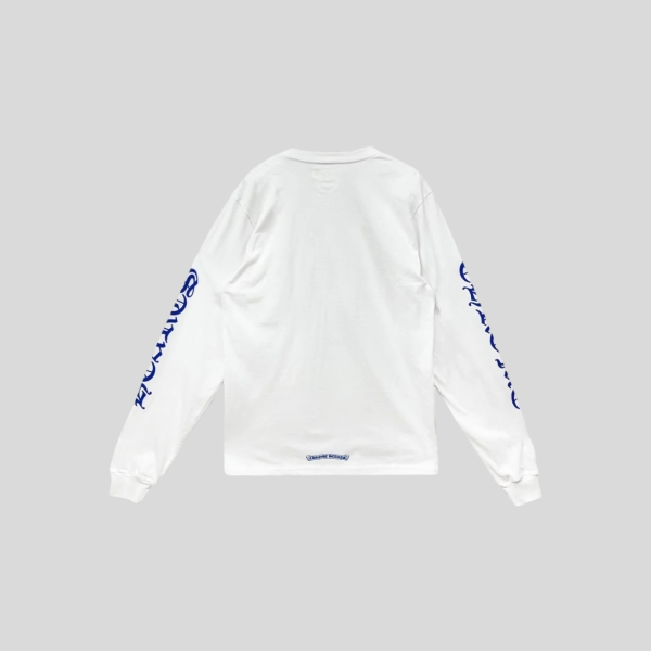 크롬하츠 넥 스크립트 로고 롱슬리브 티셔츠 화이트 블루