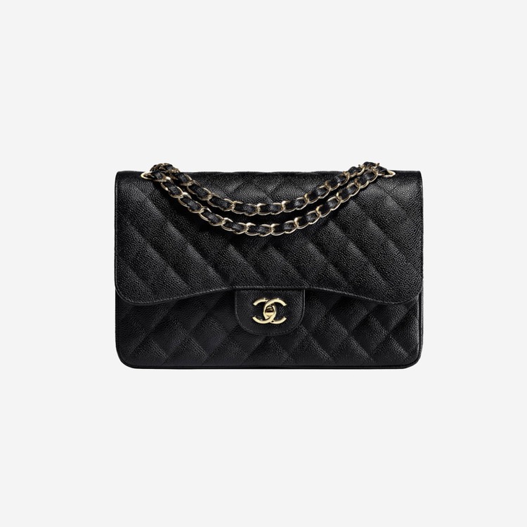 샤넬 클래식 캐비어 라지 블랙 골드 